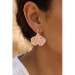 Gold Pembe Mineli Yaprak Premium Çelik Küpe