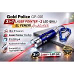 Gold Police Gp-001 3 In 1 Laser Pointer + 2 Led Işıklı El Feneri Anahtarlıklı 1 Adet