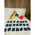Gold Renk Boncuklu Oyuncak Tabanca 1 Adet + 1 Adet Hedef Kırmızı 9 cm + 21 Paket Boncuk
