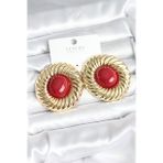 Gold Renk Bordo Boncuklu Vintage Kadın Küpe (Pirinç)