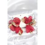 Gold Renk Bordo Tüllü Lotus Kadın Küpe (Pirinç)