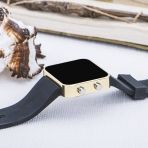 Gold Renk Dijital Led Ekran Siyah Silikon Kordonlu Yetişkin Kız Kadın Unisex Kol Saat ST-303723