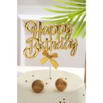 Gold Renk Happy Birthday Yazılı Pasta Süsü