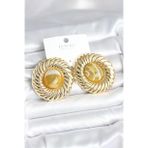 Gold Renk Kehribar Boncuklu Vintage Kadın Küpe (Pirinç)