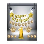 Gold Renk Kral taç Happy Bırthday Folyo Balon Seti 1 Yaş