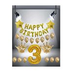 Gold Renk Kral Taç Happy Bırthday Folyo Balon Seti 3 Yaş