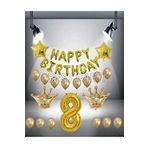 Gold Renk Kral Taç Happy Bırthday Folyo Balon Seti 8 Yaş