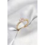 Gold Renk Pembe Tek Taş Model Zirkon Taşlı Kadın Yüzük - Ebj260214w39585