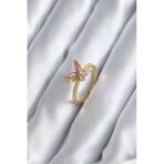 Gold Renk Pembe Zirkon Taşlı Kelebek Model Kadın Yüzük - Tj-Byk2842 Tg-1395 339152