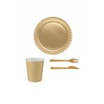 Gold Renk Plastik Tabak Bardak Çatal Bıçak Seti 8 Kişilik