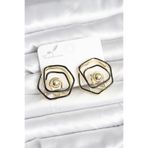 Gold Renk Siyah Mineli Geometrik Gül Model Kadın Küpe (Pirinç)