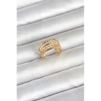 Gold Renk Zincirli Vintage Şekilli Kadın Yüzük (316L Çelik)