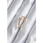 Gold Renk Zirkon Taşlı Pembe Kristal Kalp Model Kadın Yüzük - Ebj260319w41597