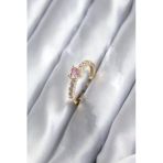 Gold Renk Zirkon Taşlı Pembe Kristal Kalp Model Kadın Yüzük Vice1395 2292