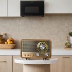 GOLD Retro & Vintage Nostaljik Radyo Bluetootlu Fenerli Mini Kibar Fm Radyo Şık Ve Tarz Bir Arada | Taşınabilir Şarjlı Hoparlör, USB TF Kart Girişli, LED Işıklı, Ahşap Görünümlü Nostaljik Müzik Kutusu