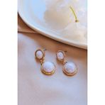 Gold Sallantılı Taşlı Yuvarlak Küpe - Standart - Renkli