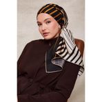 Gold Şerit Desenli Twill İpek Eşarp
