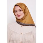 Gold Şerit Leopar Desen Twill İpek Eşarp