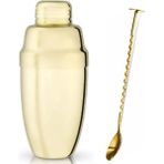 Gold Shaker 350 ml + Gold Tokmaklı Bar Kaşığı 20 cm Metal Süzgeçli Bar Shaker Kokteyl Hazırlama Seti