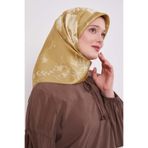 Gold Soyut Gül Desen Twill İpek Eşarp