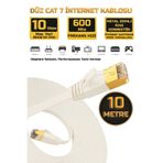 Gold Step 10 Metre BEYAZ Yassı Cat 7 Ethernet Kablosu 10 Gigabit/S 600 Mhz Premium Metal Zırhlı RJ45 Konnektör