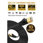 Gold Step 10 Metre Yassı Cat 7 Ethernet Kablosu 10 Gigabit/S 600 Mhz Premium Metal Zırhlı RJ45 Konnektör