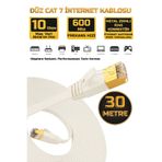 Gold Step 30 Metre BEYAZ Yassı Cat 7 Ethernet Kablosu 10 Gigabit/S 600 Mhz Premium Metal Zırhlı RJ45 Konnektör