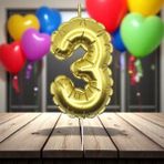 Gold Üç 3 Numara Mum Gold Folyo Balon Şeklinde Pasta Mumu Gold Pasta Mumu Gold Doğum Günü Mumu - 1 Adet
