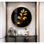 Gold Yapraklar Yuvarlak Cam Tablo