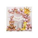 Gold Yaş Rakamli Kral Taç Oturan Ayi Temali Rose Gold Pembe Balonzinciri Doğum Günü Parti Seti Süsü, 787845412002