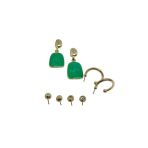 Gold Yeşil Mineli Vidalı 4'Lü Küpe Seti