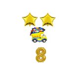 Gold Yıldız Happy Bırthday Yazılı Folyo Araba rakam Balon Seti Yaş 8