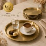 Gold Yuvarlak Metal Servis Tepsisi 6’lı Set