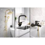 Gold Yuvarlak Robot Seti, Siyah Gold Banyo, Lavabo, Mutfak Bataryası Çeşmesi 3’lü Set - Altın - Gri