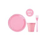 goldd 25'li Plastik Tabak Çatal Ve Bardak Seti Pembe