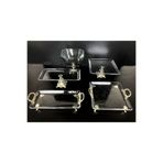 golden glass 5 Parça Gümüş Döküm Ayaklı Sunumluk Set | Pasta – Kurabiye – Tatlı – Servis Tabağı
