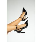 golden heel 10,5 cm ince topuklu siyah yılan derisi desenli bilekten bağlamalı stiletto topuklu ayakkabı 2196