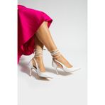 golden heel 8.5 cm beyaz pli bilekten bağlamalı stiletto topuklu ayakkabı 2173