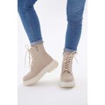 Golden Heel Bej Kadın Postal Bağcıklı Kalın Taban Bot