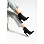 golden heel Siyah Süet 10.5 Cm Sivri Burun Kadın Topuklu Bot