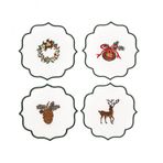 Golden Table Yılbaşı Gift Box (Bohça, Çelenk, Geyik, Kozalak Nakışlı Kumaş Bardak Altlığı Seti)