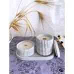 GOLDENWOODEN Golden Wooden Desenli Desing 3'lü Set Kokulu Mumluk Dekoratif Mum Seti(Kokulu)(4 Parça) - VANİLYA - Açık Gri