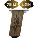 GOLDENWOODEN Kale Eğimli Ayarlı Çiçek Desenli Ahşap Ayak Mobilya Masa ve Dolap Ayağı(Koyu Ceviz)(Ceviz Ağacı) - 20cm - 4 ADET