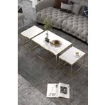 GOLDFALEZ Orta Sehpa Ve Zigon Yan Sehpa Flora Set Gold Beyaz