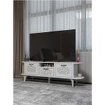GOLDFALEZ TV Sehpası 160 cm Modern 3 Kapaklı Tv Sehpa Çok Amaçlı Konsol Ünitesi Mira Beyaz Gümüş - Antik Beyaz