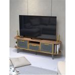 GOLDFALEZ TV Sehpası 160 cm Modern 3 Kapaklı Tv Sehpa Çok Amaçlı Konsol Ünitesi Mira Gold Antrasit - Kahverengi