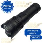 Goldorion 200W 6000 Lümen Profesyonel Şarjlı El Feneri - 3000 Metre Menzil, Powerbank Özellikli ve Taşıma Çantalı - 1 adet - Siyah