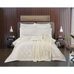 Goldroom Home Buket 11 Parça Nakışlı Nevresim Takımlı,kadife Yatak Örtüsü ve Battaniyeli Çeyiz Seti - Krem