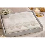 Goldroom Home Fransız Dantelli Linen Kumaştan 160 X 220 Lüks Masa Örtüsü