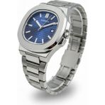 Goldwatches Patek Model Çelik Lacivert Kadran Erkek Kol Saati - Takvimli, Su Geçirmez, Kelebek Klips - Lacivert - Gümüş